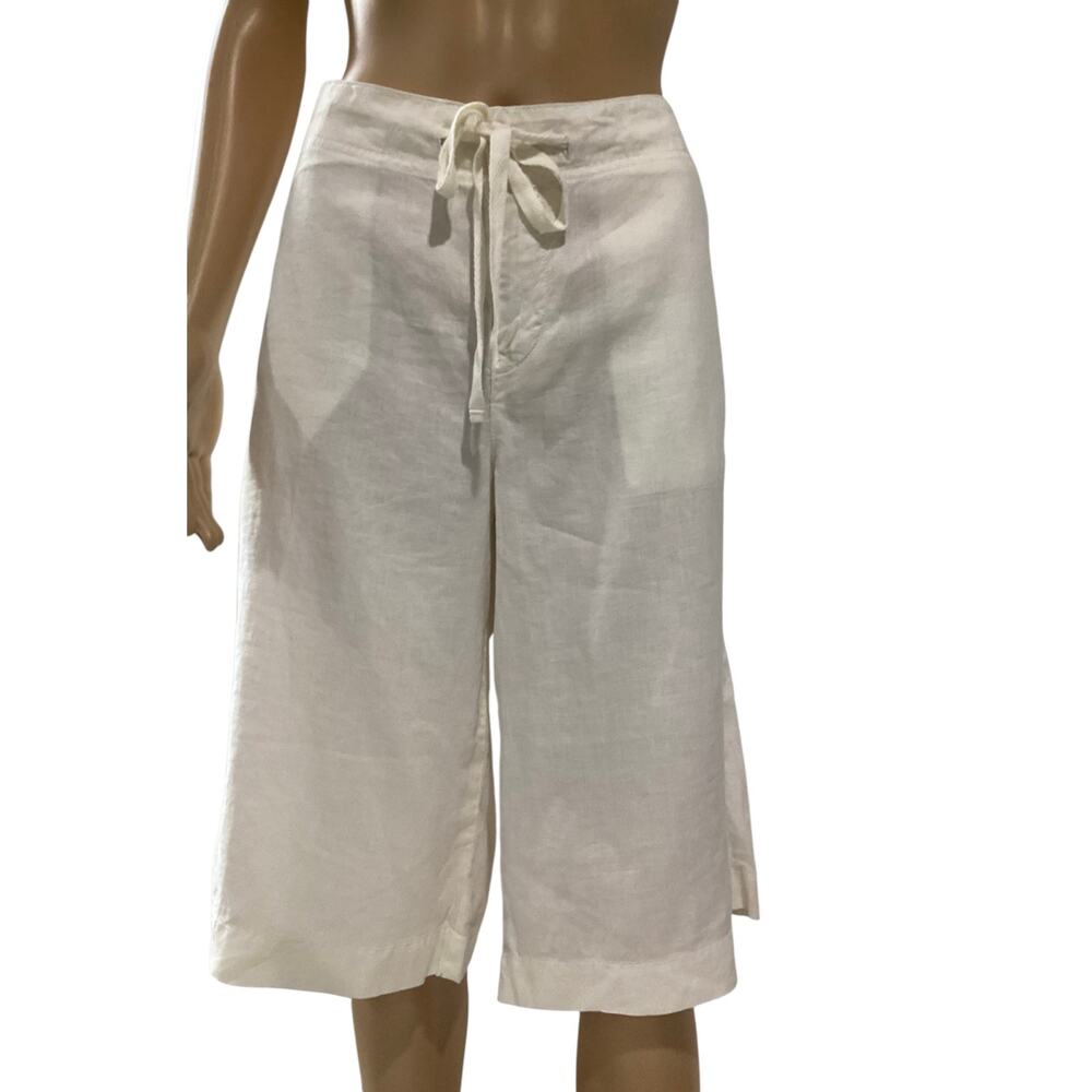 Lucky Brand Cropped Linen Pants Drawstring Beach Trousers size 12 white